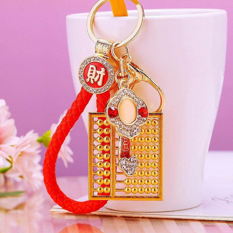 创意镶钻招财如意算盘汽车钥匙扣女包包挂件金属钥匙链圈卡通礼品