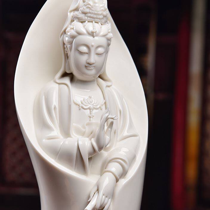 戴玉堂 德化白瓷雕塑艺术品陶瓷观世音菩萨佛像摆件荷叶滴水观音