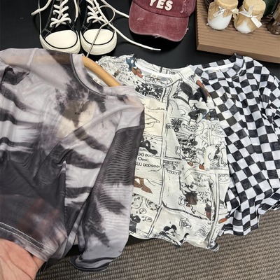 2025春夏款儿童冰丝防晒衣男女童卡通扎染网纱打底衫皮肤衣内搭潮