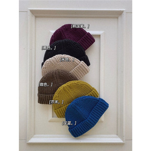 ins风韩国儿童秋冬纯色毛线帽男女童时尚针织帽子瓜皮帽卷边帽潮