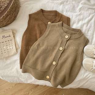 2026春秋新款儿童百搭森系针织马甲宽松毛衣开衫男女童洋气外套潮