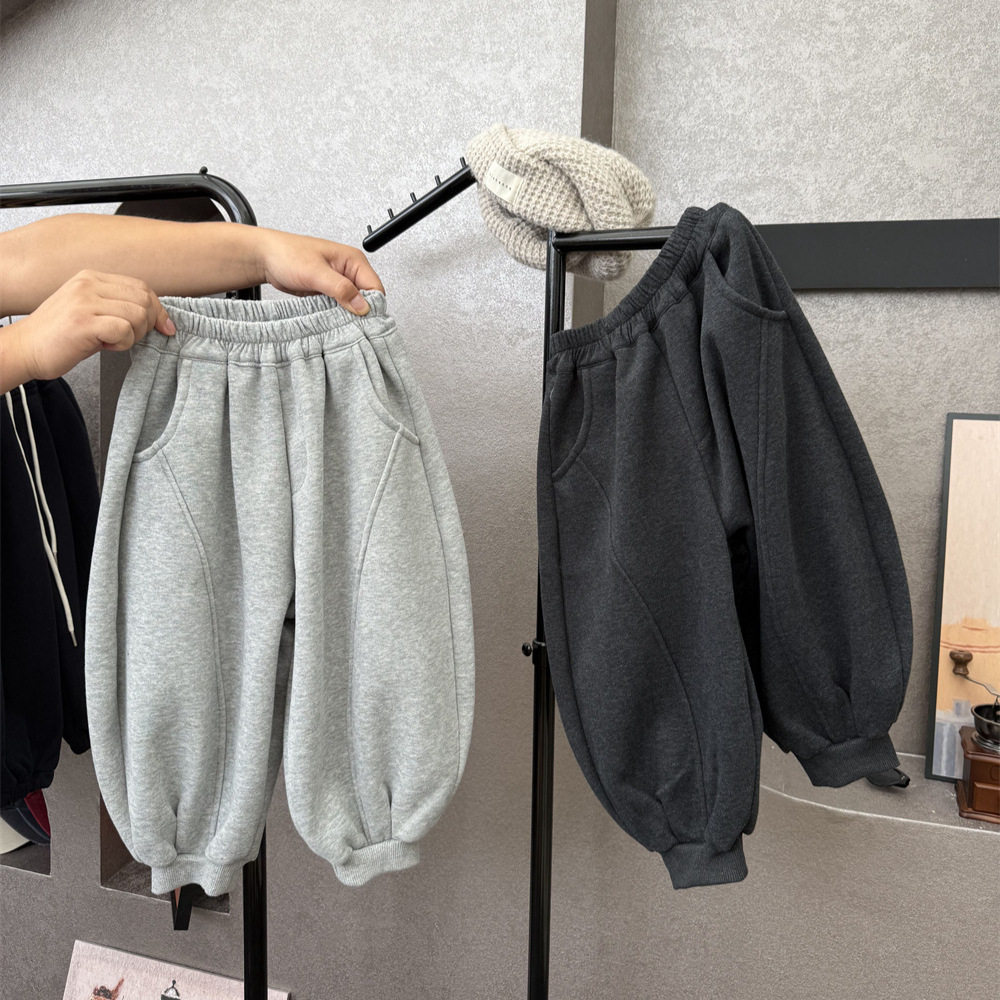 2026冬季儿童一体绒加厚灯笼裤男女童压线螺纹束脚裤保暖长裤靴裤