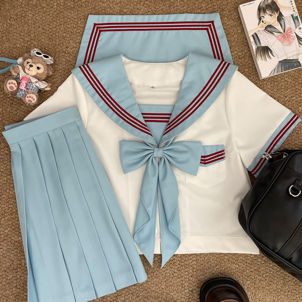 【猫裙裙】原创基础款jk水红三本动漫学院风套装学生蓝色系水手服