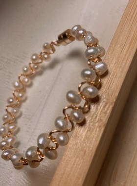 波浪珍珠手工进口包金线防过敏