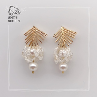 「白果树下」轻奢气质波光原创高级感施华洛珍珠串珠手作耳钉耳环