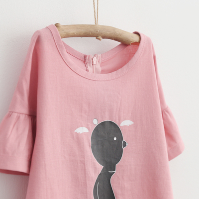 sun童品 女童连衣裙 2018夏季新款中童韩版洋气印花纯棉短袖裙子