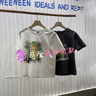 商场同款女装24夏季新款印花圆领上衣T恤BDR2YD0604明快心情