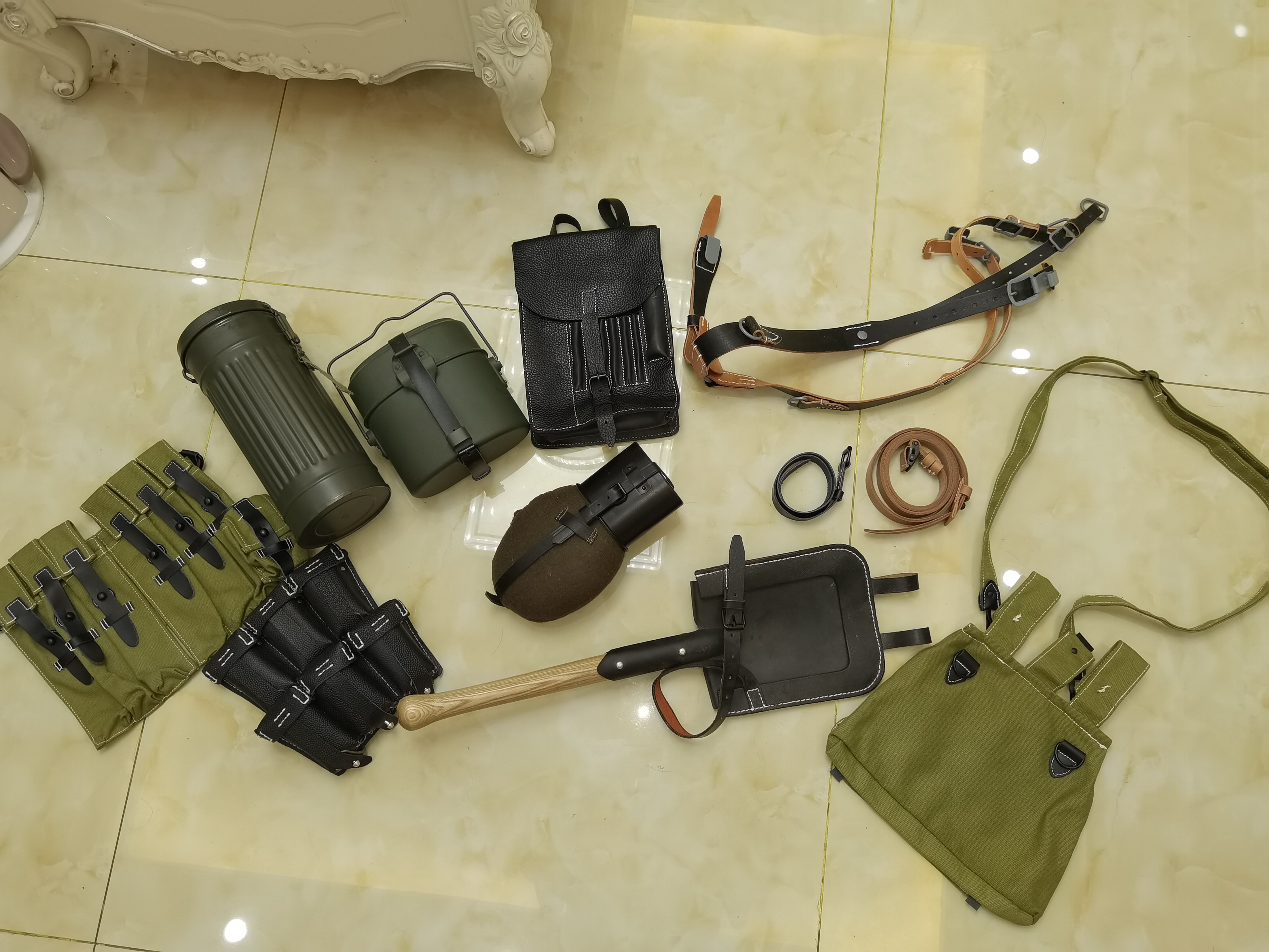 德军单兵装备套餐/水壶饭盒y带腰带地图包面包袋面具罐腰带98k等