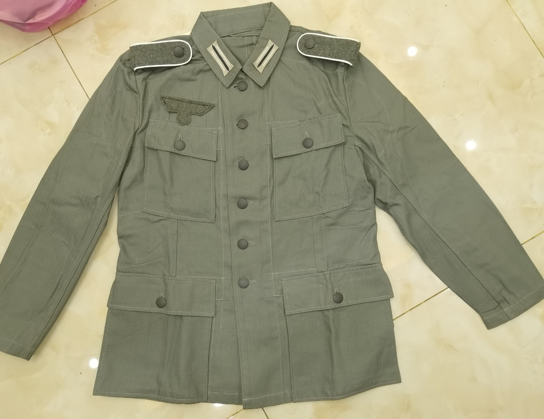 德军国防wh列兵人字纹棉布hbt43原野灰野战常服上衣套装