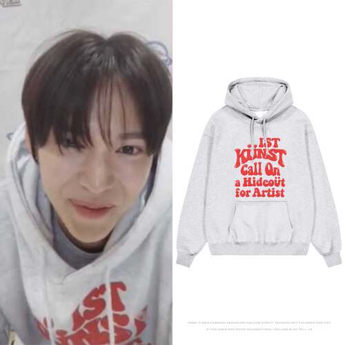 RIIZE宋银硕EUNSEOK同款衣服宽松印花花灰色套头连帽衫卫衣男女装