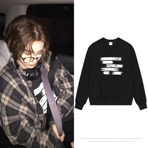 BOYNEXTDOOR金桐儇同款衣服宽松圆领印花卫衣套头男女装内衬打底
