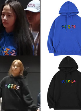 newjeans姜海粼谐潾金敏智玟池NJZ同款卫衣服宽松印花套头连帽衫