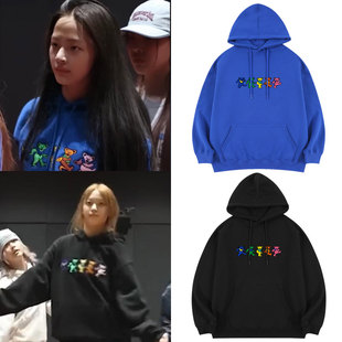 newjeans姜海粼谐潾金敏智玟池NJZ同款卫衣服宽松印花套头连帽衫