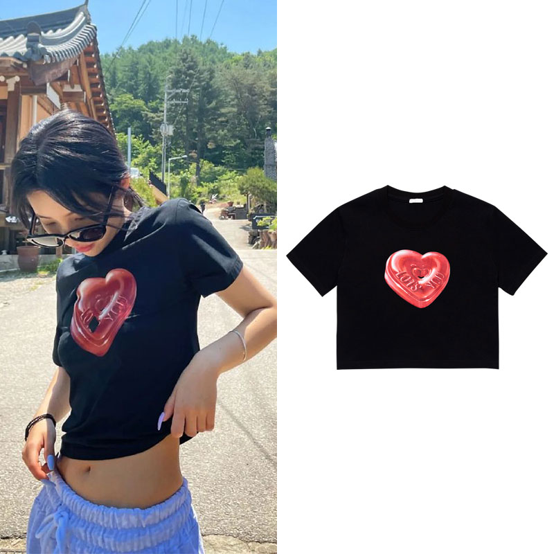 gidle全昭妍露脐短袖印花休闲