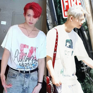 ENHYPEN李羲承西村力同款短袖T恤街拍宽松纯棉印花内搭打底衫夏季