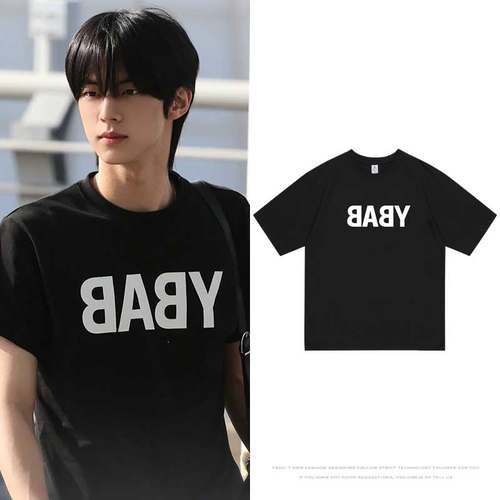 TWS金道勋街拍衣服同款短袖T恤纯棉字母印花宽松上衣男女夏打底衫