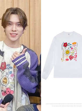 WAYV威神V黄冠亨同款长袖T恤重磅纯棉宽松螺纹长袖印花男女打底衫