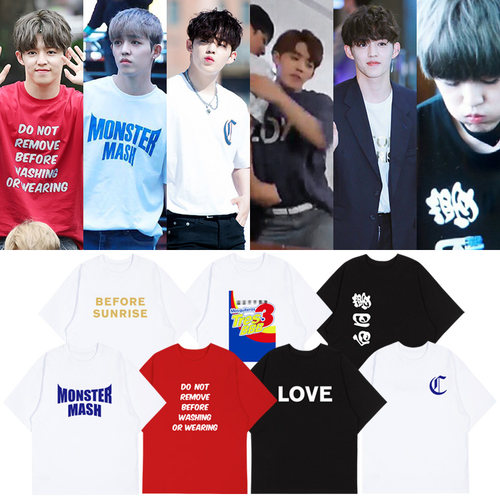 SEVENTEEN崔胜哲澈同款短袖t恤宽松落肩印花半袖男女打歌衣服