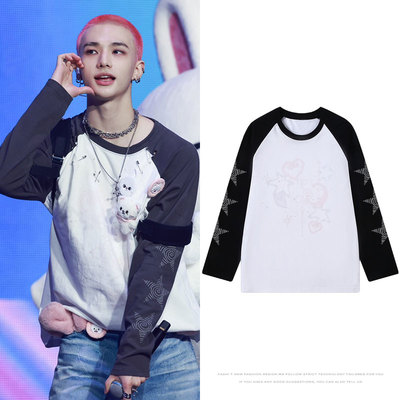 StrayKids2025FM演唱会周边黄铉辰金昇玟同款衣服插肩纯棉长袖T恤