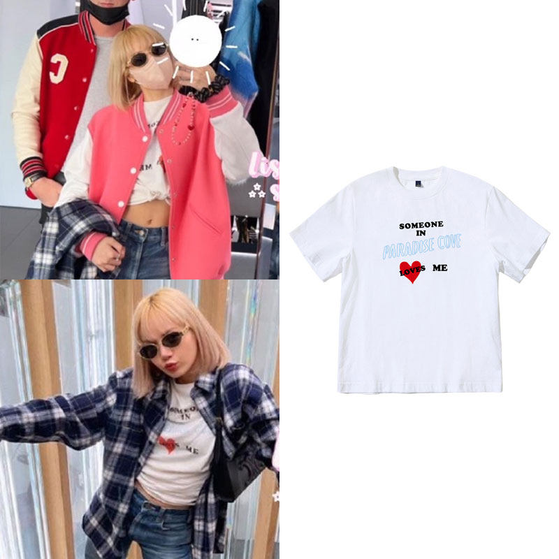 BP粉墨LISA街拍衣服同款短袖T恤宽松落肩印花休闲百搭夏上衣