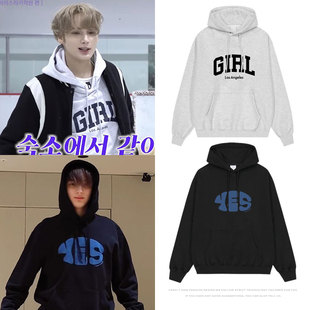 TXT舞蹈练习室休宁凯同款卫衣服宽松印花套头连帽衫秋冬季打歌服