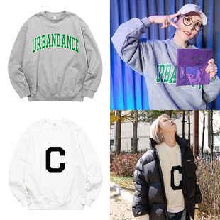 MAMAMOO文星伊ins衣服同款卫衣宽松圆领印花加绒薄款男女秋冬上衣