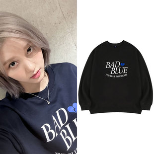 IVE金秋天ins同款卫衣打歌服宽松圆领套头印花加绒薄款秋冬季男女