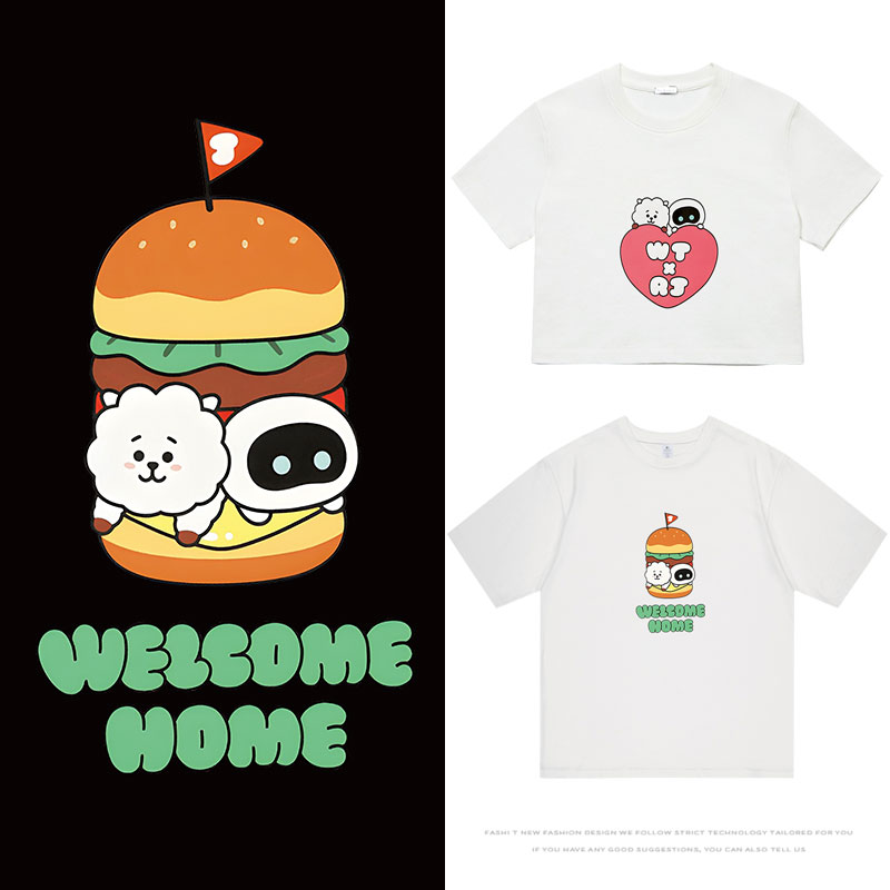 防弹少年团JIN金硕珍卡通WTxRJ周边同款衣服印花宽松夏季短袖T恤