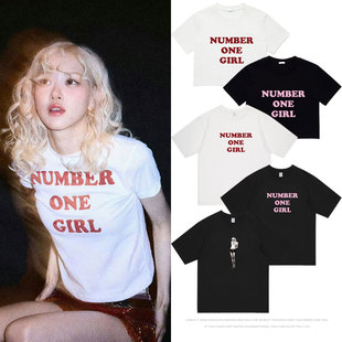 blackpink朴彩英rose NumberOneGirl周边同款短袖T恤印花宽松衣服