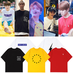 NCT127郑在玹衣服同款短袖T恤印花宽松落肩男女半袖上衣打歌服夏