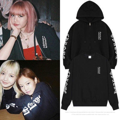 BLACKPNK LISA金珍妮JENNIE同款卫衣服宽松套头印花连帽开衫外套