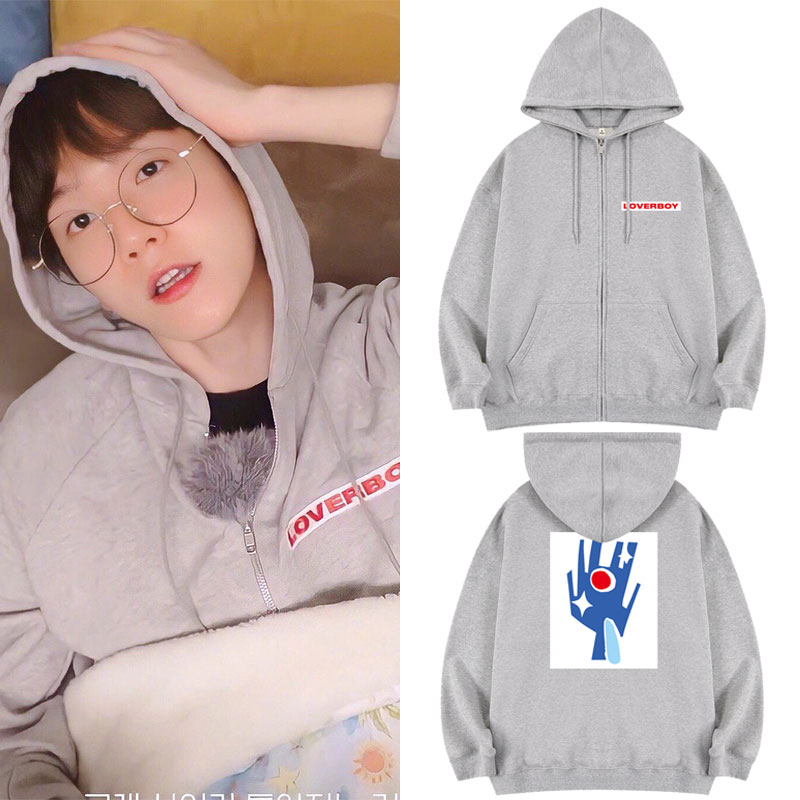 啵啵虎边伯贤同款卫衣服休闲开衫印花加绒薄款秋冬拉链连帽衫外套