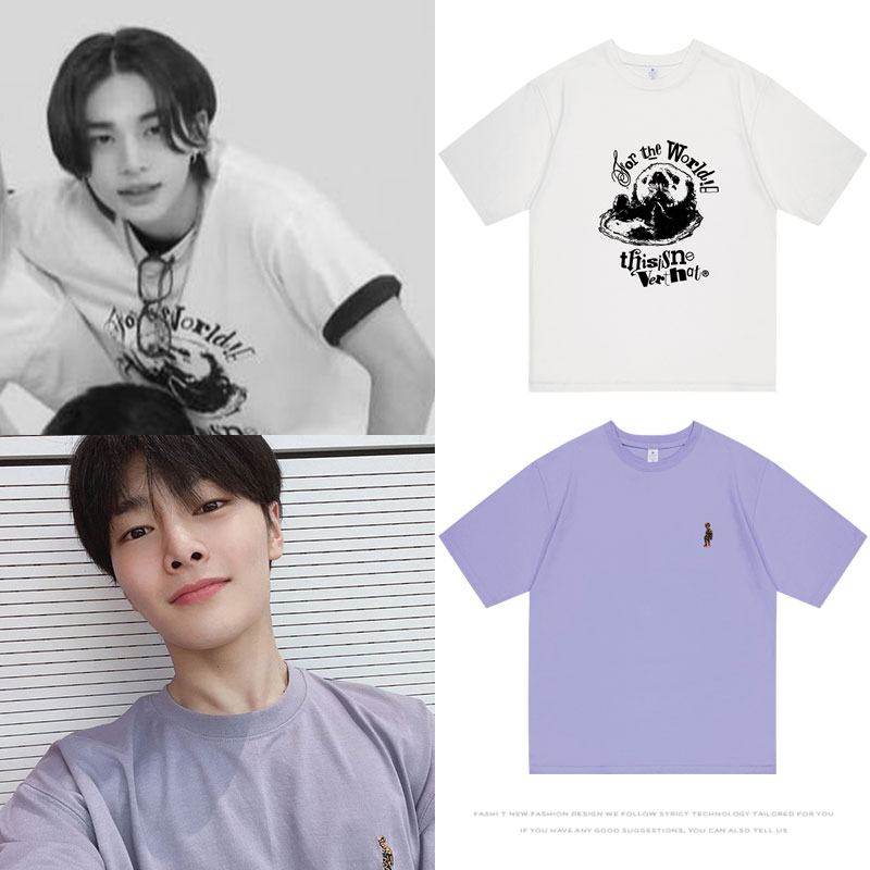 StrayKids黄铉辰梁精寅同款衣服宽松休闲百搭男女装印花短袖T恤夏