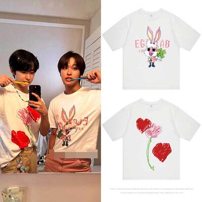 NCT WISH得能勇志前田陆衣服同款短袖T恤纯棉印花内搭配打底衫夏