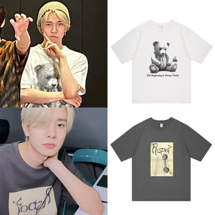ENHYPEN演唱会李羲承同款衣服宽松落肩纯棉印花短袖T恤上衣打底衫