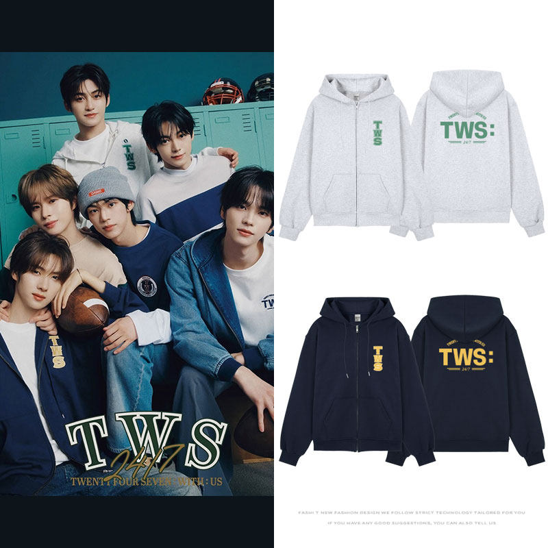 TWS联名周边衣服同款卫衣服拉链连帽开衫宽松印花薄款加绒男女装