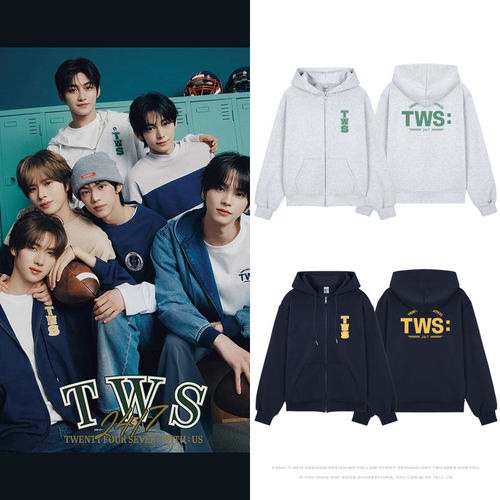 TWS联名周边衣服同款卫衣服拉链连帽开衫宽松印花薄款加绒男女装
