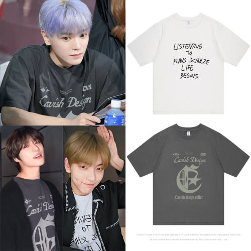 TXT崔秀彬杋圭NCT127李泰容同款短袖T恤宽松落肩纯棉印花上衣服夏