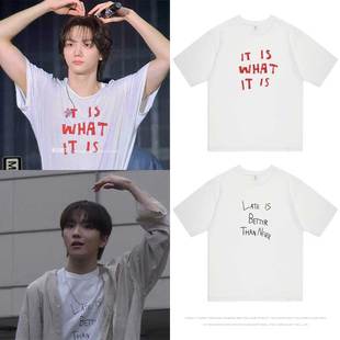 BOYNEXTDOOR朴成淏金云鹤穿搭衣服同款短袖T恤纯棉字母印花男女夏