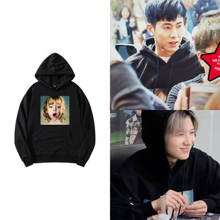 东方神起郑允浩SHINEE李泰民衣服同款 秋冬 卫衣纯棉印花套头连帽衫