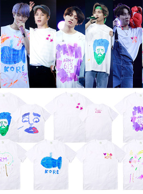 防弹少年团演唱会金硕珍泰亨闵玧其朴智旻田柾国涂鸦同款短袖T恤