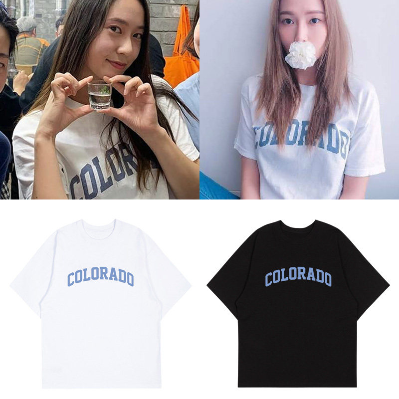 fx郑秀晶郑秀妍同款短袖t恤宽松印花男女上衣打歌服