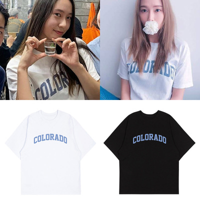 fx郑秀晶郑秀妍同款短袖T恤宽松印花男女上衣打歌服