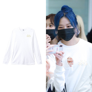 IZONE安宥真街拍同款长袖T恤纯棉印花男女春秋上衣打底衫