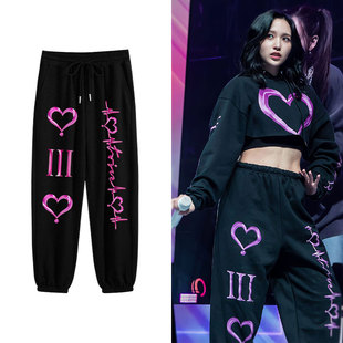 twice演唱会4TH WORLD TOUR Ⅲ同款裤子宽松束脚运动休闲裤春秋女