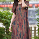 棉绸连衣裙女2026年夏季新款宽松大码时尚外穿人造棉中长裙子