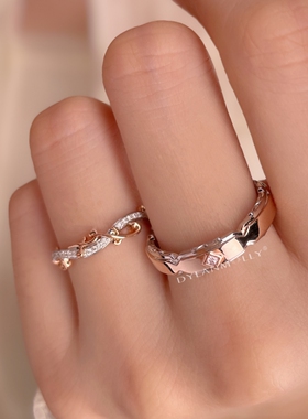 情人节礼物多瑙河爱恋情侣对戒原创戒指S925纯银镀18K金闭口戒指