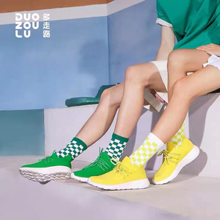 DUOZOULU多走路2024新款官方四季男女情侣轻便透气运动休闲彩虹鞋