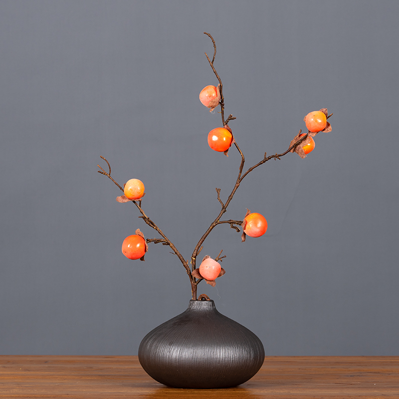 高仿真小柿子果树枝假花装饰花艺