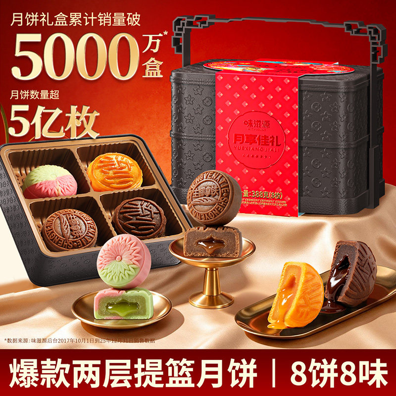 味滋源提篮月饼礼盒广式莲蓉蛋黄五仁奶黄流心中秋团购送礼礼盒s